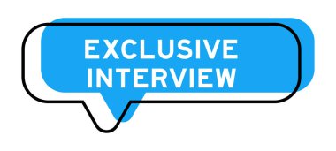 Konuşma pankartı ve mavi tonda beyaz arkaplanda özel bir röportaj