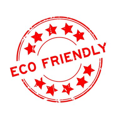 Grunge kırmızı çevre dostu kelime yuvarlak lastik mühür beyaz arka groun üzerinde