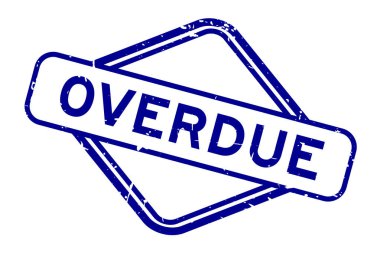 Grunge blue gecikmiş kelime beyaz arka planda lastik mühür