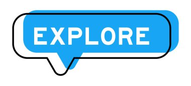 Konuşma pankartı ve mavi tonda beyaz arkaplanda kelime keşfi