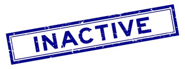 Grunge mavi kelime inaktif kare kauçuk mühür beyaz arka planda