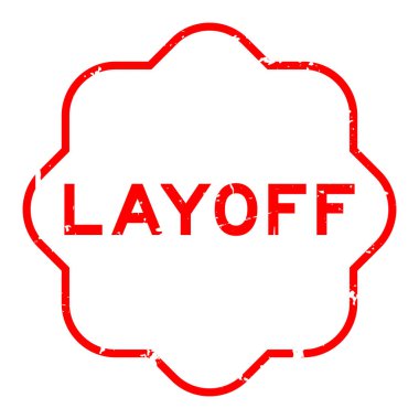 Grunge kırmızı işten çıkarma kelimesi beyaz arkaplanda lastik mühür damgası