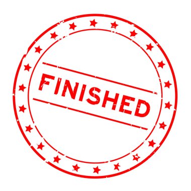 Grunge kırmızı kelime bitirme yuvarlak lastik mühür beyaz arka planda