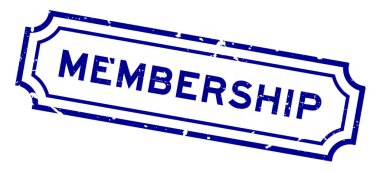 Grunge mavi üyelik kelimesi beyaz arka planda lastik mühür