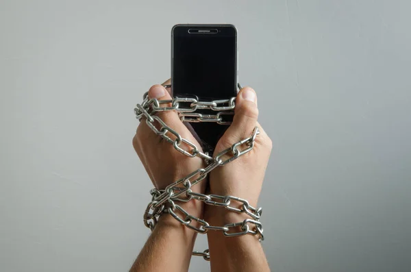 Mobile Phone Chained Hands Man Telephone Dependence Royalty Free Stock Photos