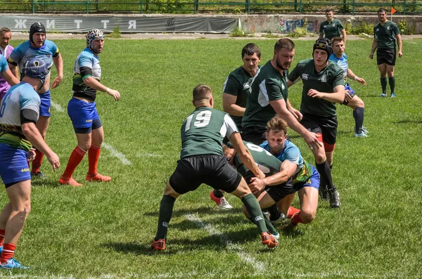 Lviv Ucrânia Maio 2018 Atletas Jogam Rugby Com Uma Bola — Fotografia de Stock