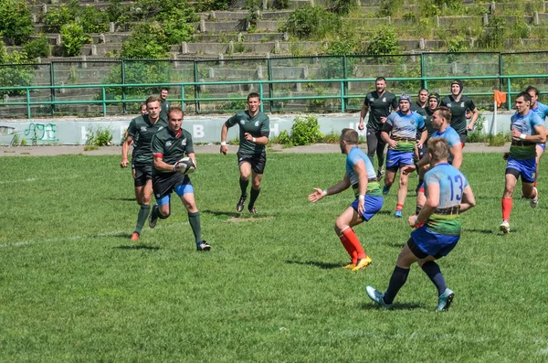 Lviv Ucraina Maggio 2018 Gli Atleti Giocano Rugby Con Una — Foto Stock