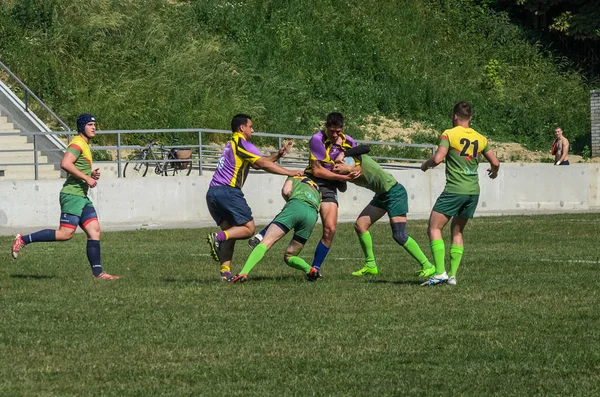 Lviv Ucrânia Junho 2018 Atletas Jogam Rugby Com Uma Bola — Fotografia de Stock