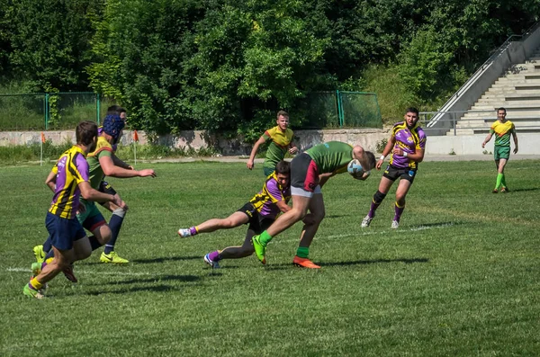 Lviv Ucrânia Junho 2018 Atletas Jogam Rugby Com Uma Bola — Fotografia de Stock