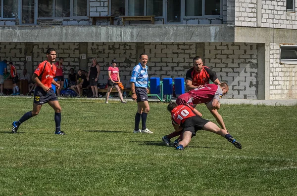 Lviv Ucrania Junio 2018 Los Atletas Juegan Rugby Con Una — Foto de Stock