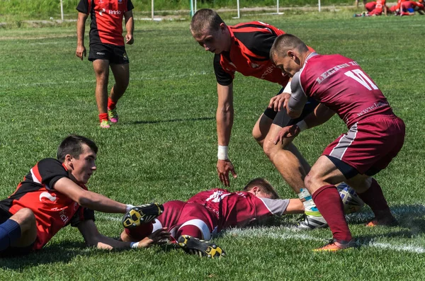 Lviv Ucrânia Junho 2018 Atletas Jogam Rugby Com Uma Bola — Fotografia de Stock