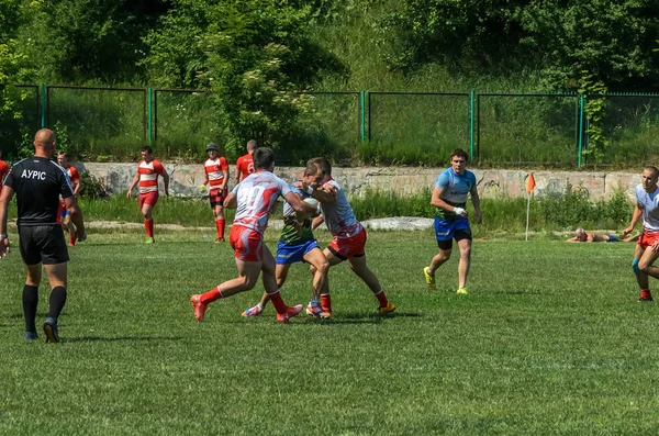 Lviv Ucrânia Junho 2018 Atletas Jogam Rugby Com Uma Bola — Fotografia de Stock