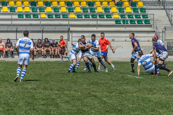 Lviv Ucrania Junio 2018 Los Atletas Juegan Rugby Con Una — Foto de Stock