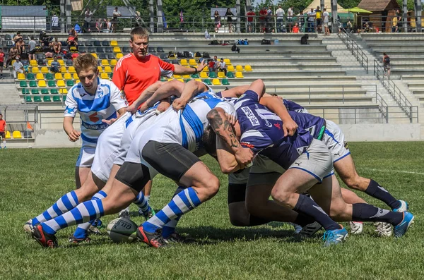 Lviv Ucrania Junio 2018 Los Atletas Juegan Rugby Con Una —  Fotos de Stock