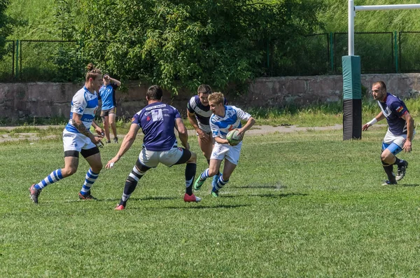 Lviv Ucrânia Junho 2018 Atletas Jogam Rugby Com Uma Bola — Fotografia de Stock