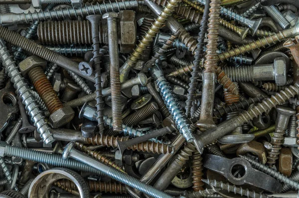 Rusty Metal Nails Screws Nuts Dowels Washers — Stock Photo, Image