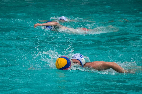 Lviv, Ukrayna - Haziran 2018: Sporcular oyun sutopu havuzda