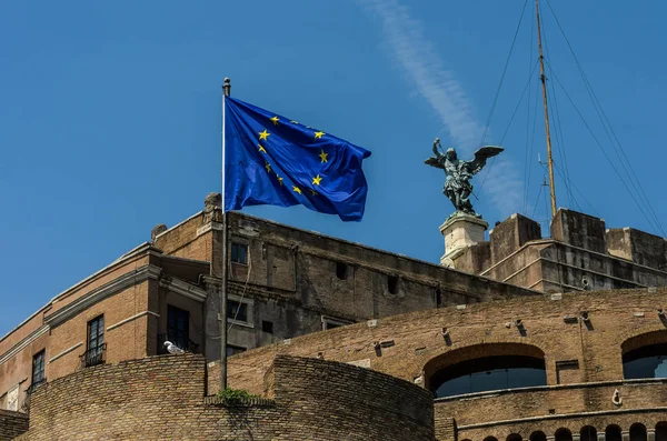 Bandeira União Europeia Castelo Dos Anjos Roma Itália — Fotografia de Stock