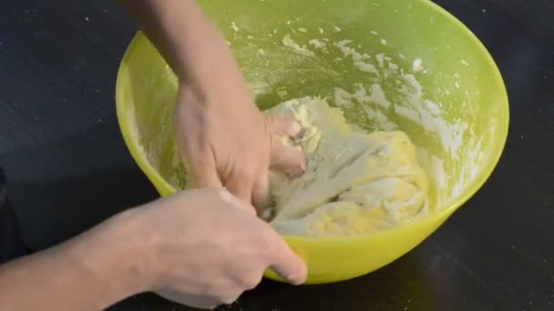 Cook Kneads Dough Flour — Stock Video