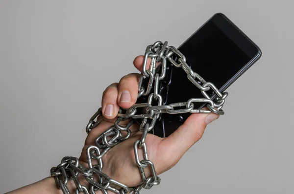 Mobile Phone Smartphone Chained Hands Chains Light Background Royalty Free Stock Photos