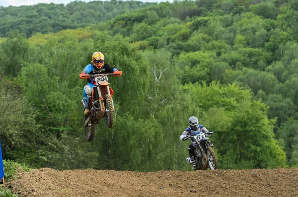 Lviv Ukraine May 2019 Athlete Motorcycle Racer Rides Jumps Enduro — Stock Photo, Image