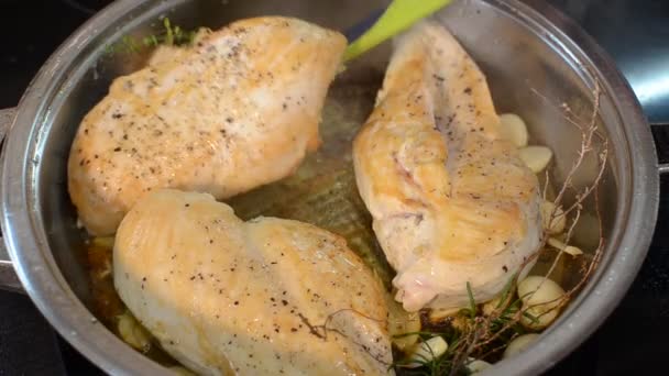 Chicken Breast Fried Pan — Stock Video
