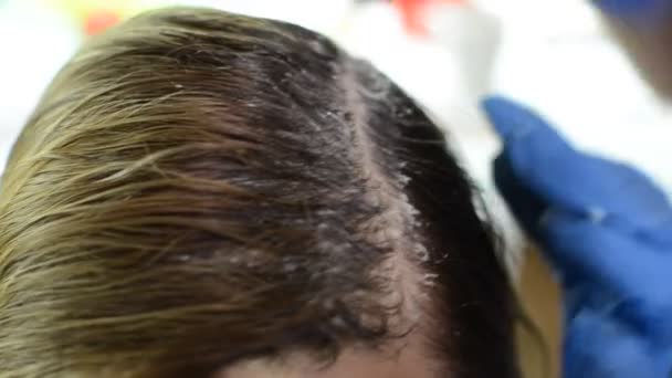 Usta Kuaför Saçını Saç Boyasıyla Boyar — Stok video