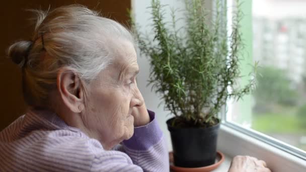 Пожилая Женщина Смотрит Окно — стоковое видео