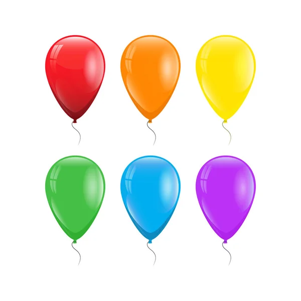 Set de 6 colores de globos arcoiris con hilos — Vector de stock