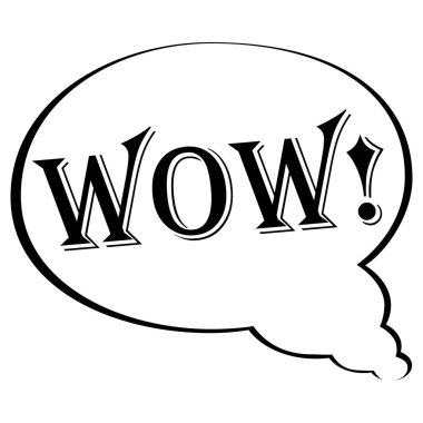 Yazıt Wow ve Konuşma balonu. Çizim klipsi siyah beyaz resim metni.