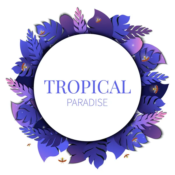 Тропический рай круглый шаблон с пальмовыми листьями — стоковый вектор