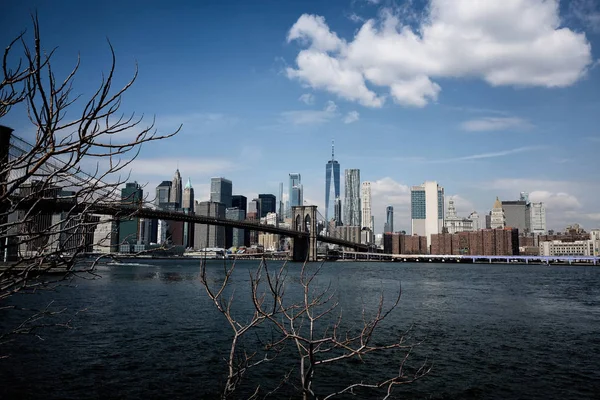 Puente Brooklyn Con Vista Panorámica Del Horizonte Ciudad Nueva York — Foto de Stock