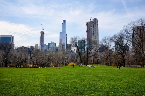 New York City View Tavasszal Central Parktól Zöld Mező Városi — Stock Fotó