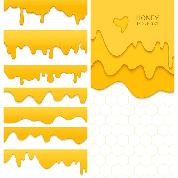 Conjunto de mel e pentes de gotejamento frescos — Vetor de Stock