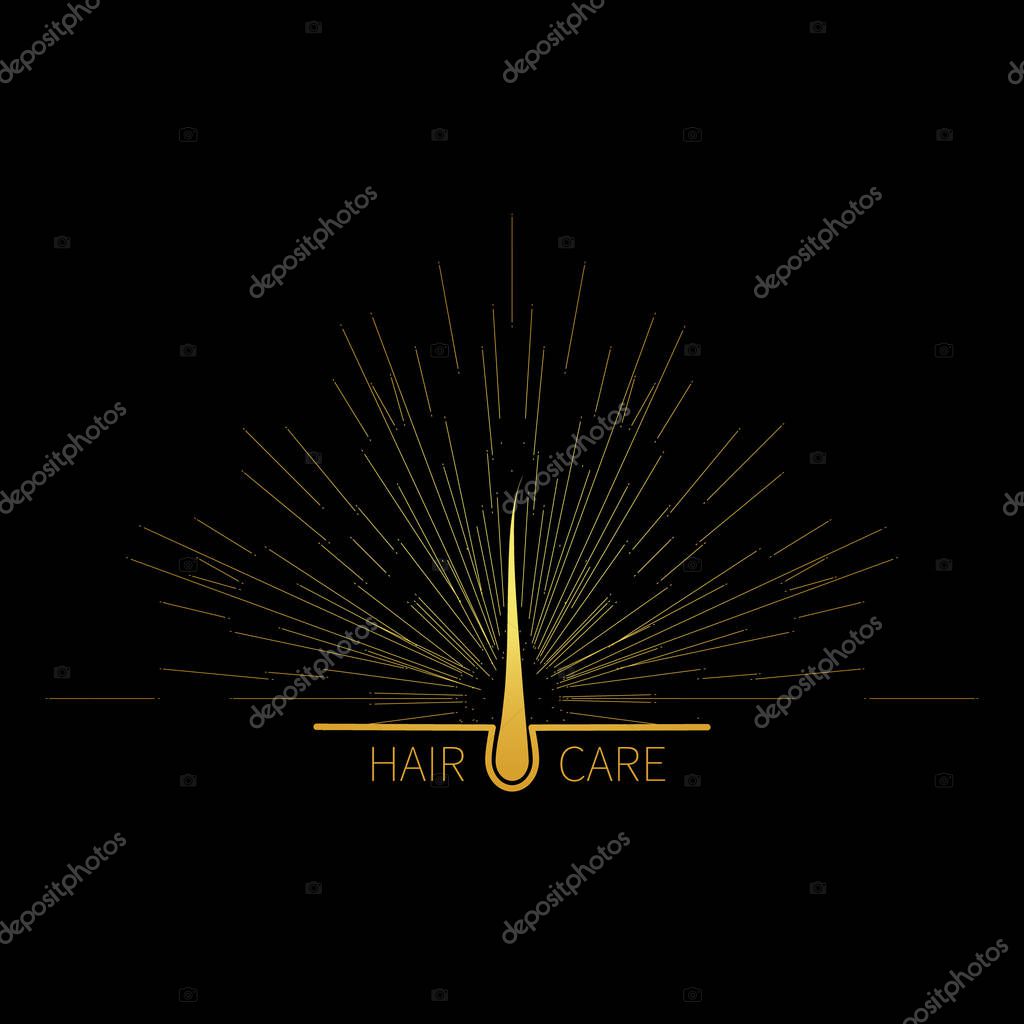 Hair follicle with light burst and shining rays. Medical diagnostics symbol. Healthcare and beauty sign. Transplant clinic logo. Vector illustration.