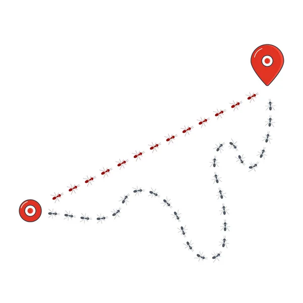 Bannière d'itinéraire de chemin de colonie de fourmis avec épingles de localisation — Image vectorielle
