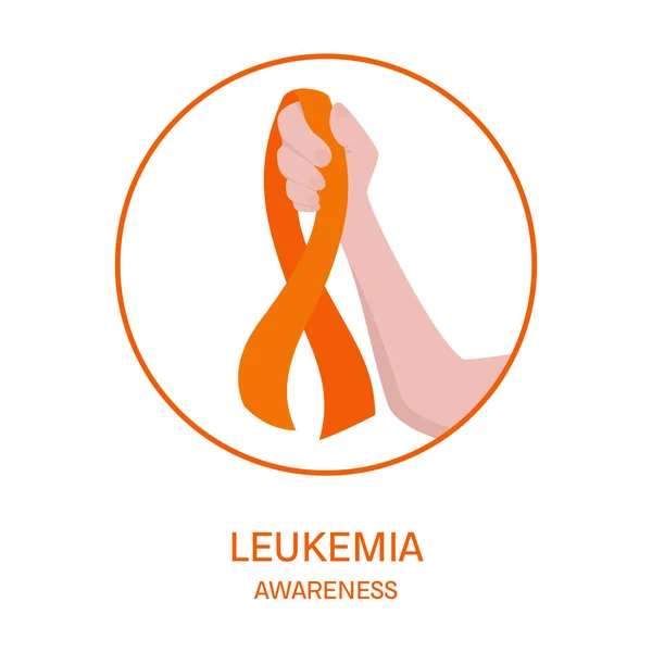 Cartel Sensibilización Sobre Leucemia Cinta Naranja Una Mano Sobre Fondo — Vector de stock