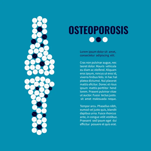 Osteoporóza choroba povědomí plakát pilulky kosti — Stockový vektor