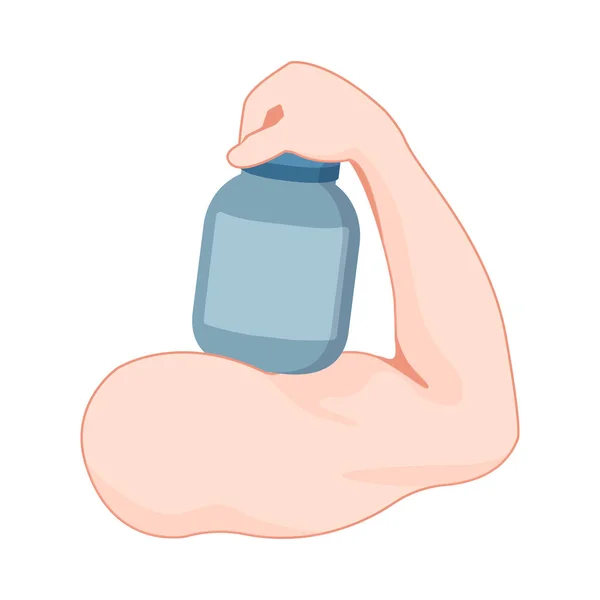Bodybuilder avec un pot de poudre de protéines sur une épaule — Image vectorielle