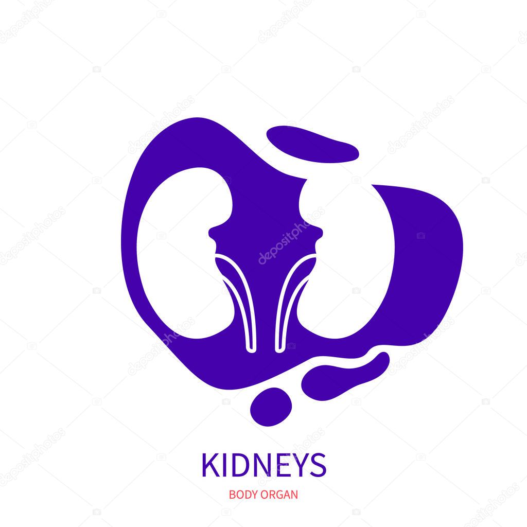 Kidneys urinary system body organ silhouette icon on abstract geometric splash. Human anatomy medical symbol. Vector illustration.
