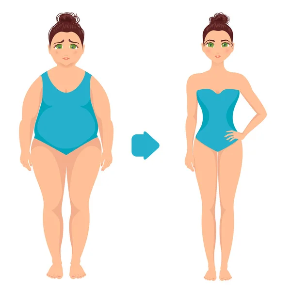 Vector Illustration Woman Weight Loss Perfect Body Symbol Successful Diet — Stock Vector