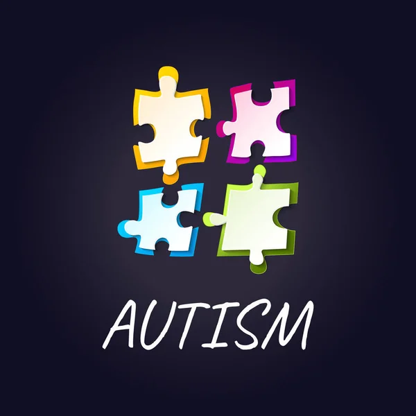 黒の背景にパズルピースと自閉症の意識のポスター 連帯と支援のシンボル 医学的概念 ベクターイラスト — ストックベクタ