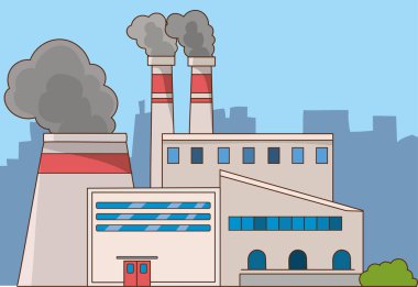 Modern fabrika inşaatının vektör illüstrasyonu.