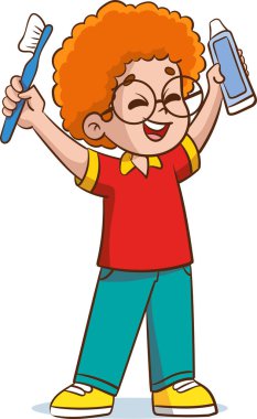 Çizgi film Karakteri ile Diş Fırçalama Vektörü