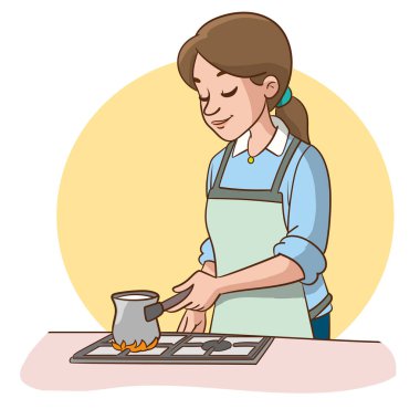 Bir kadın kahve yapıyor.