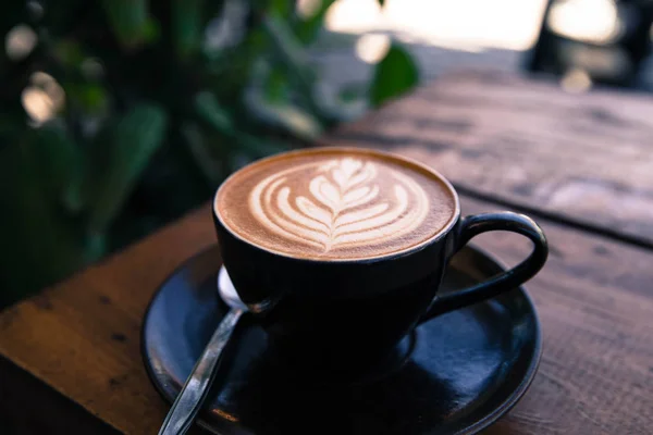 Cup Hot Cappucino Wooden Table Background Hippster Style — Stock Photo, Image