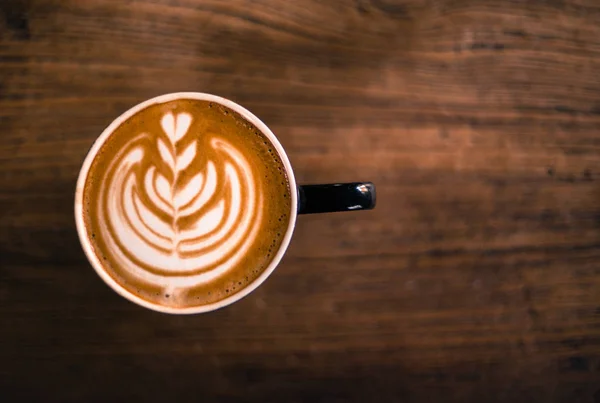 Cup Hot Cappucino Wooden Table Art Latte — Stock Photo, Image