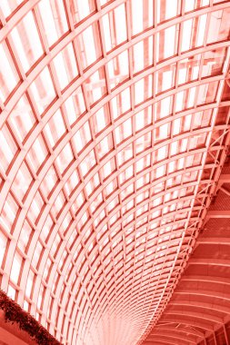 Mercan rengi tonda modern binada geometri cam çatı desen yapısı.