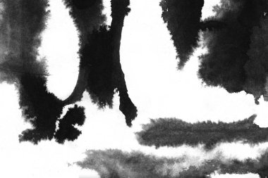 Soyut siyah mürekkep lekesi. Suluboya kağıdına Çin mürekkep arkaplanı. 