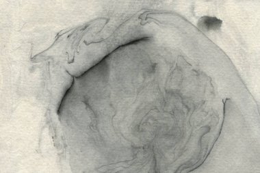 Soyut siyah mürekkep lekesi. Suluboya kağıdına Çin mürekkep arkaplanı. 